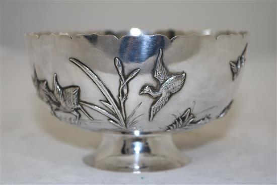 A Chinese silver bowl, by Kwan Wo, Canton or Hong Kong, early 20th century, diameter 13.3cm